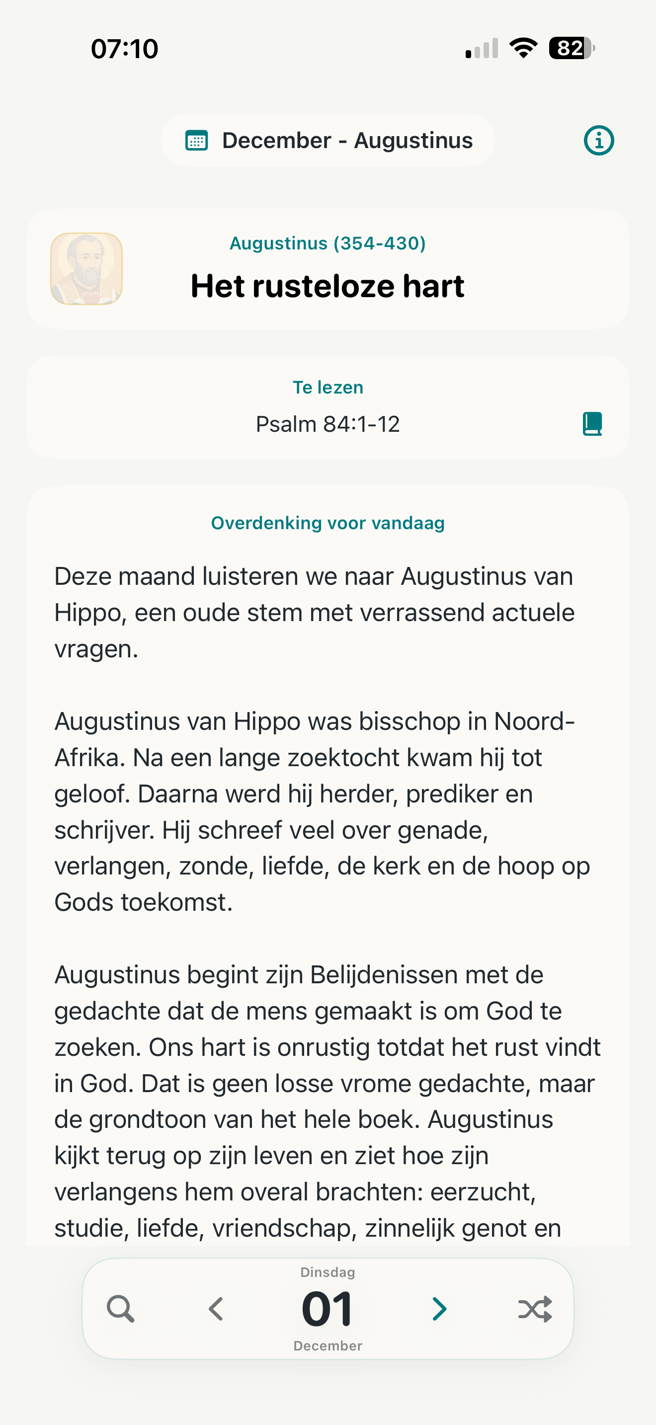 Dagweergave in de app 365 dagen kerkvaders