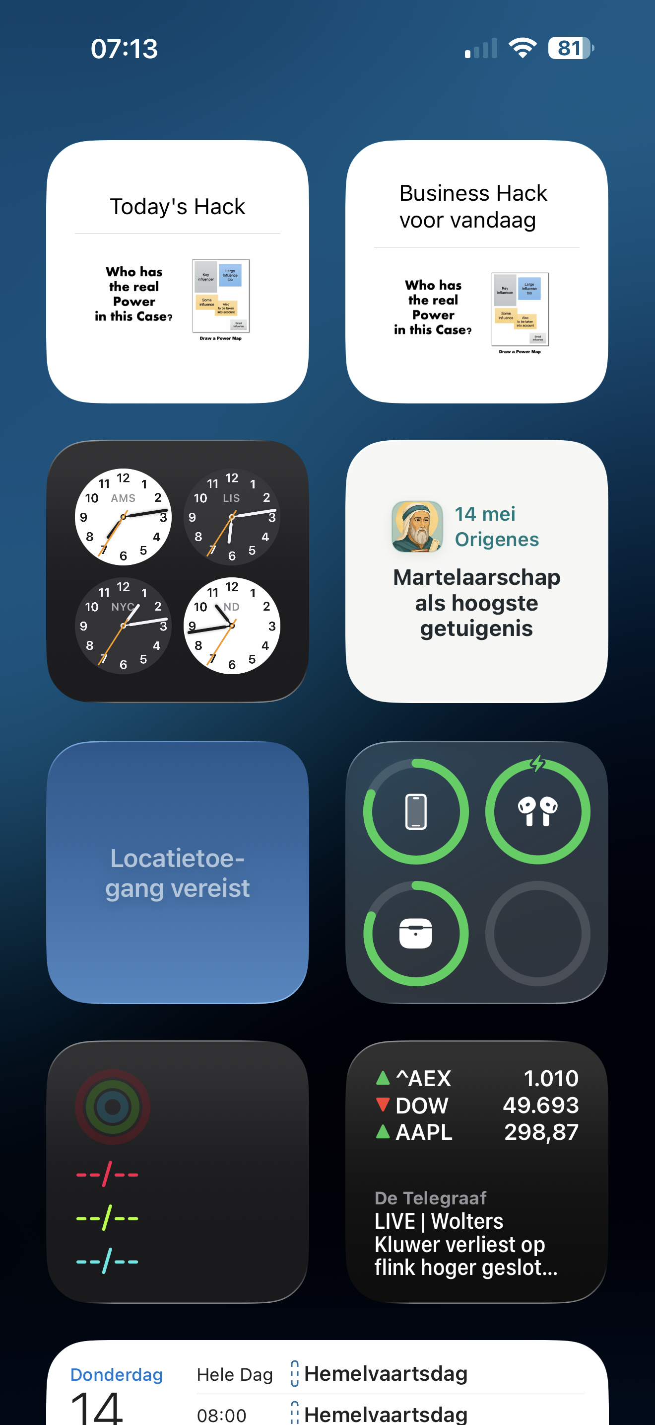 Widget van de app op het beginscherm