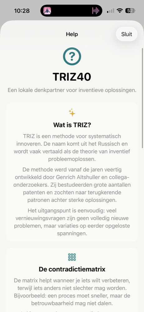 Helptekst in TRIZ40