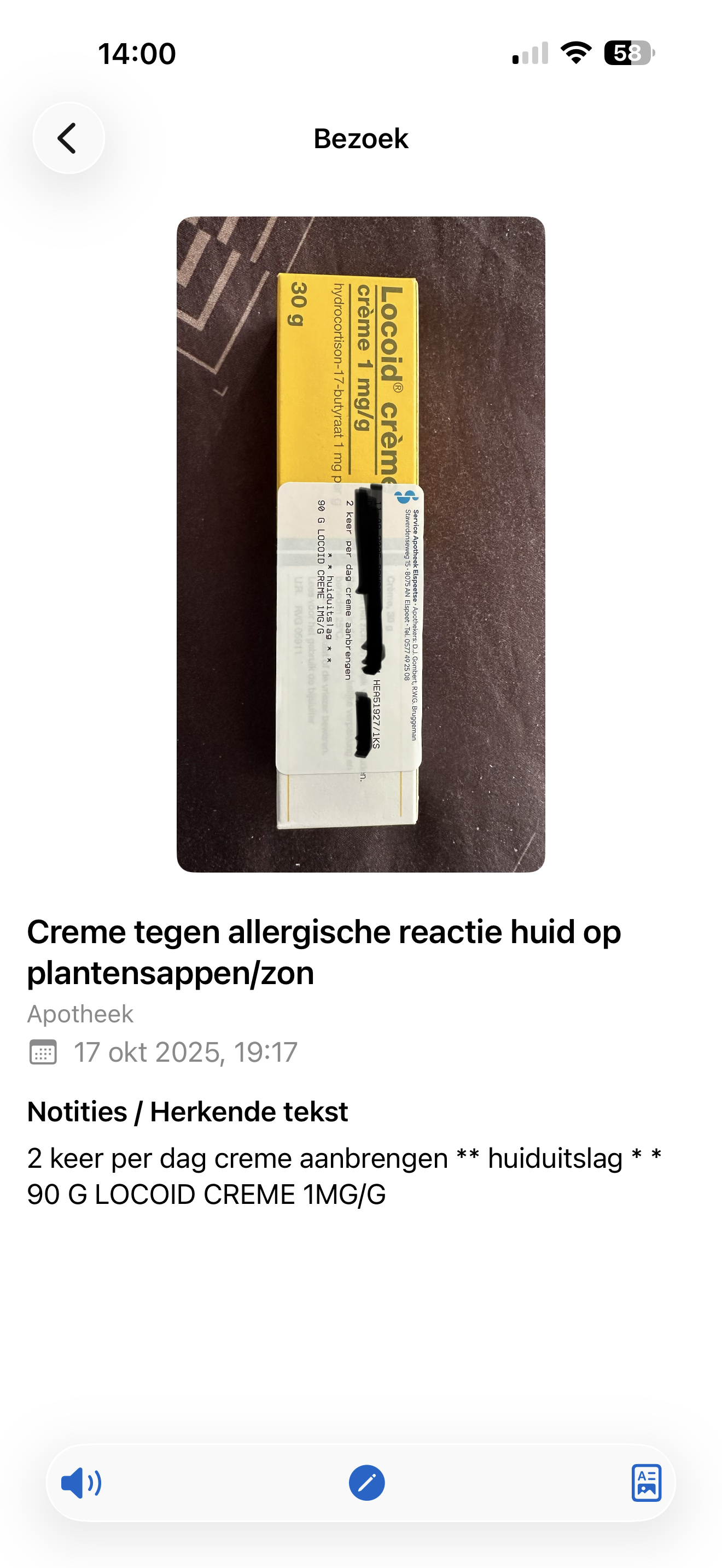 Details van een opgeslagen zorgbezoek