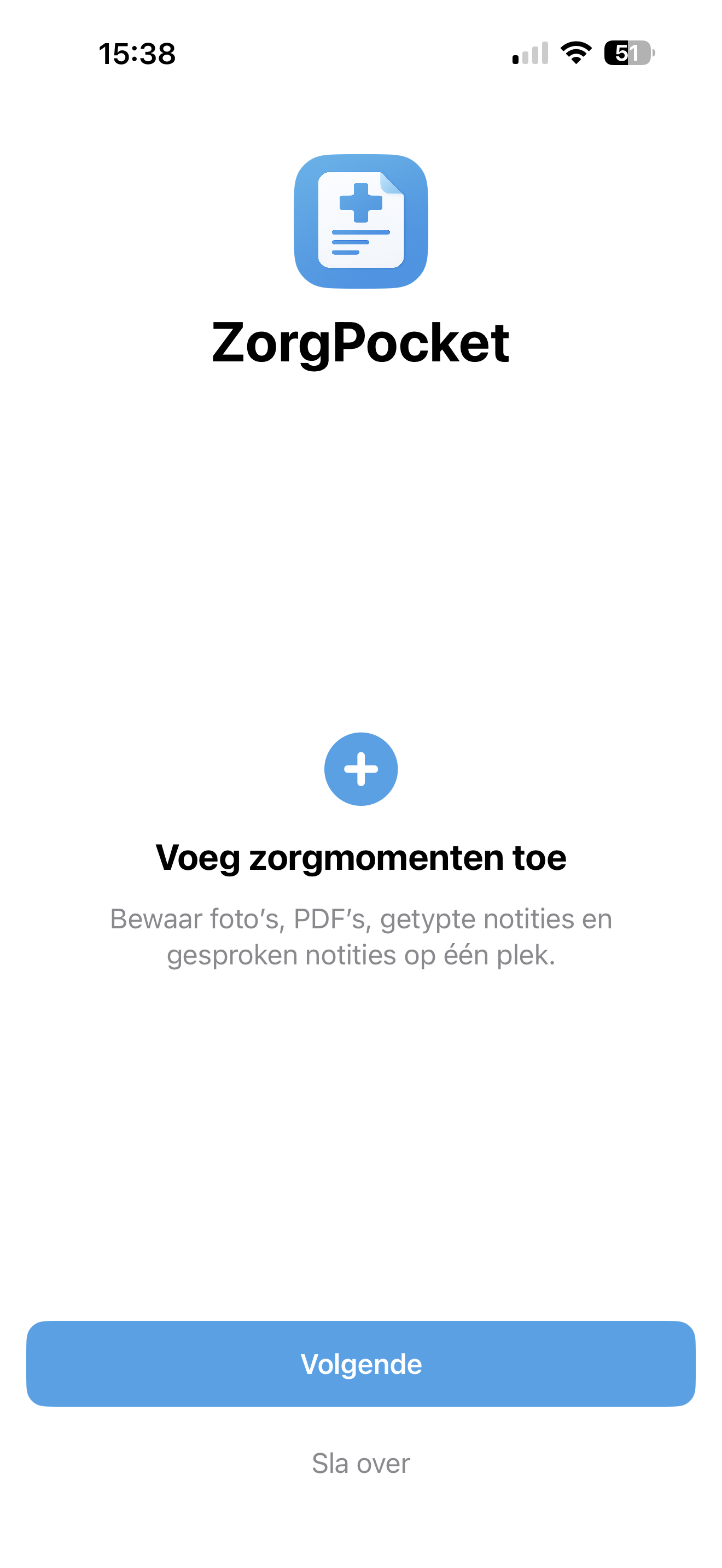 Introductiescherm van ZorgPocket