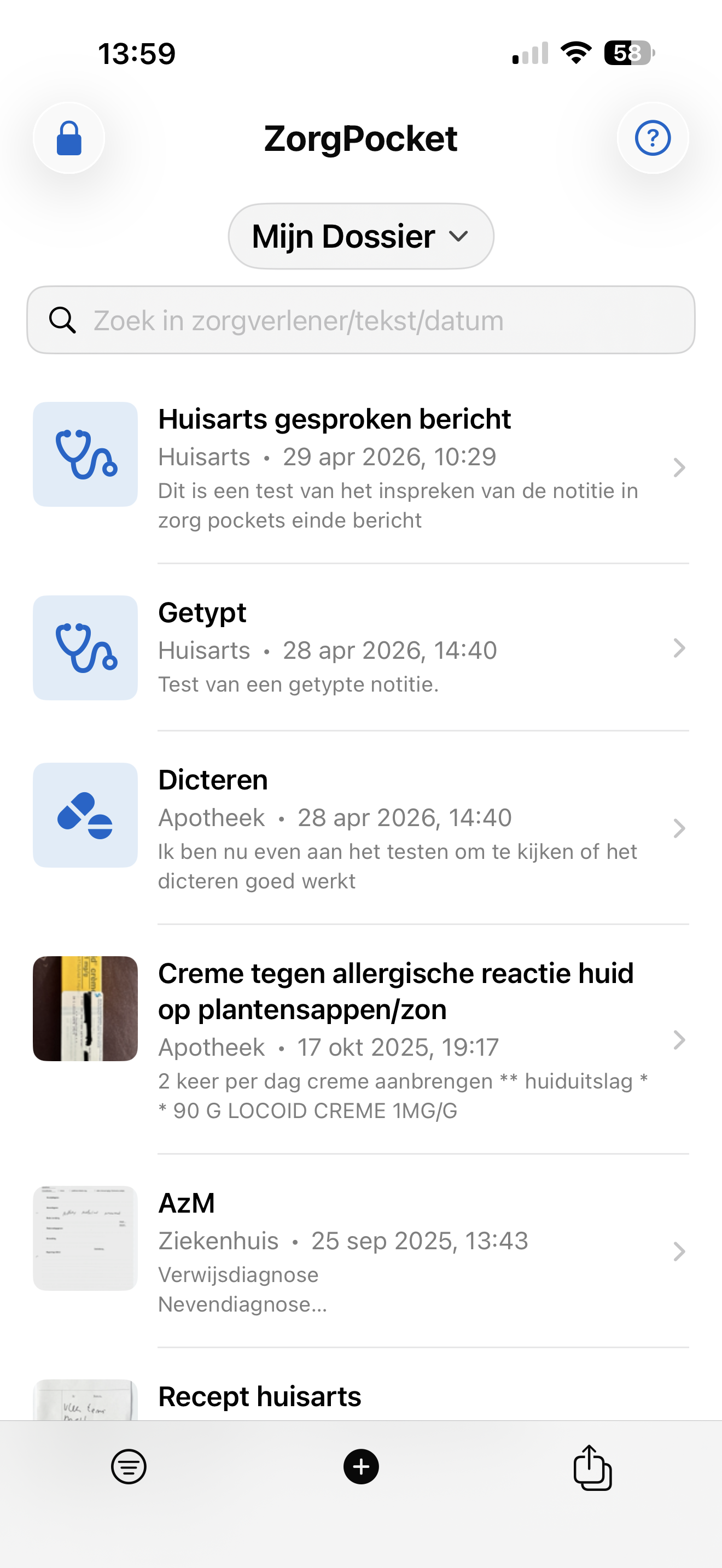 Overzicht van zorgbezoeken in ZorgPocket