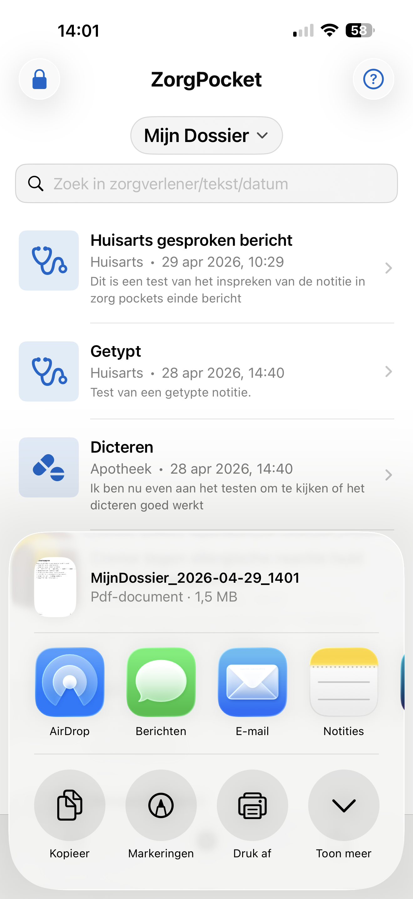 ZorgPocket-overzicht delen als pdf